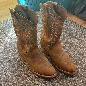 Double H Brown Western Boots with Intricate Stitching